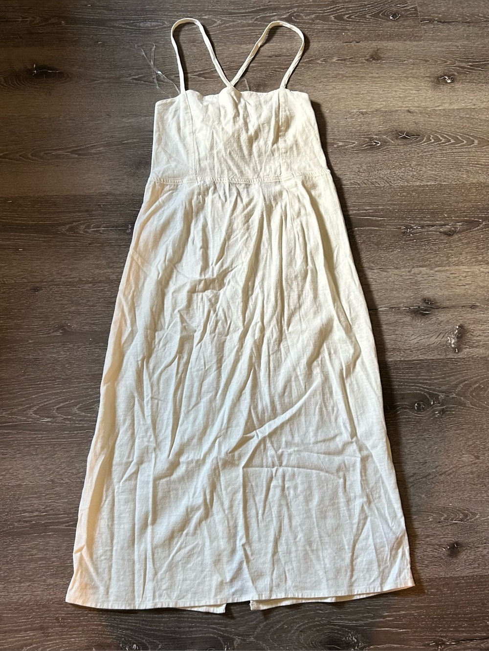 NWT Size 14 Wild Fable Ivory Cream Linen Blend Lace Up Back Slit Midi Dress
